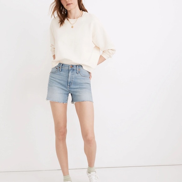 🎆 Madewell High-Rise Denim Shorts Blue Cut Off shorts 27 4 Stretch Raw hem Jean - Picture 2 of 12